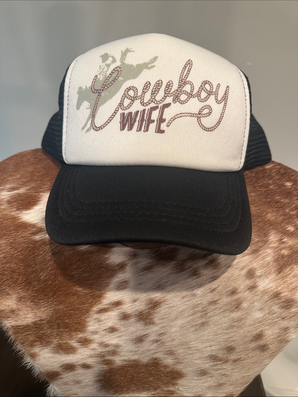 Cowboy Wife Trucker Hat - Black and White Mesh